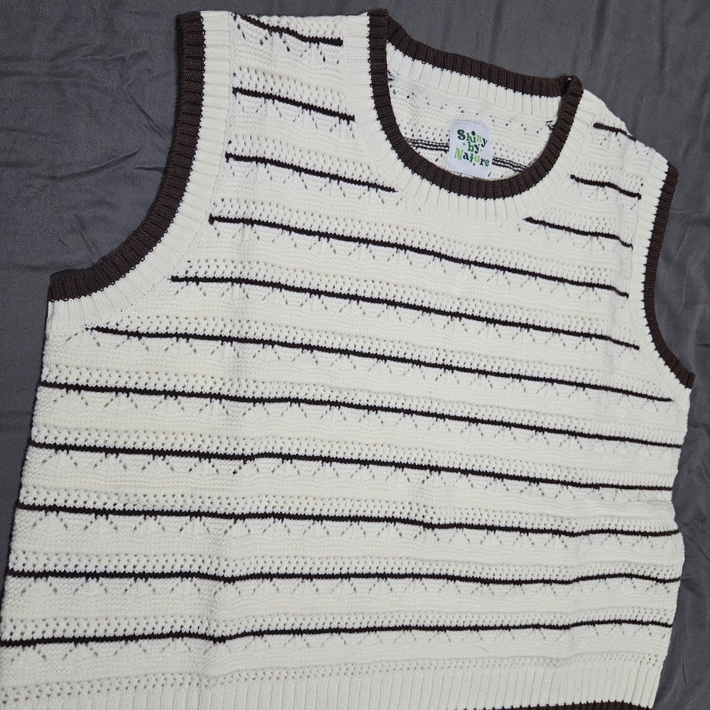 Shiny by Nature Ivory and Brown Knit Sweater